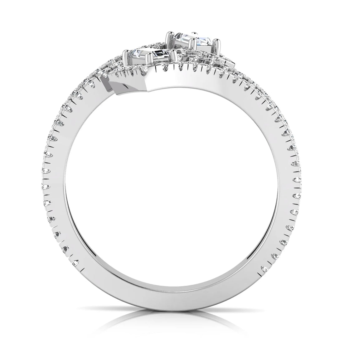 OctaPearl Baguette & Round Lab Grown Diamond Open Gap Pave Bypass Ring