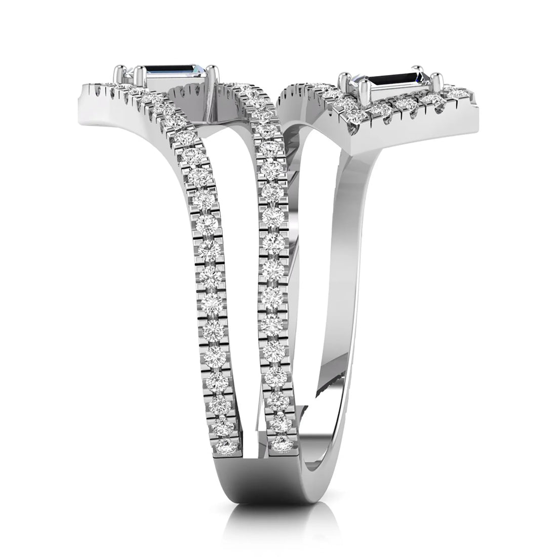 OctaPearl Baguette & Round Lab Grown Diamond Open Gap Pave Bypass Ring