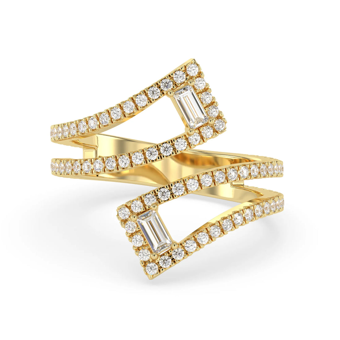 OctaPearl Baguette & Round Lab Grown Diamond Open Gap Pave Bypass Ring
