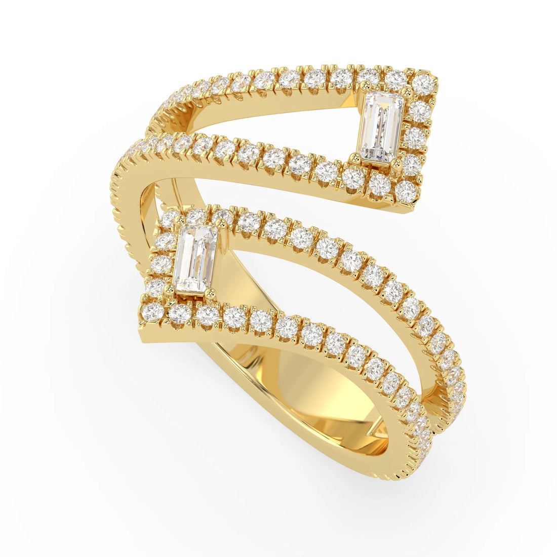 OctaPearl Baguette & Round Lab Grown Diamond Open Gap Pave Bypass Ring