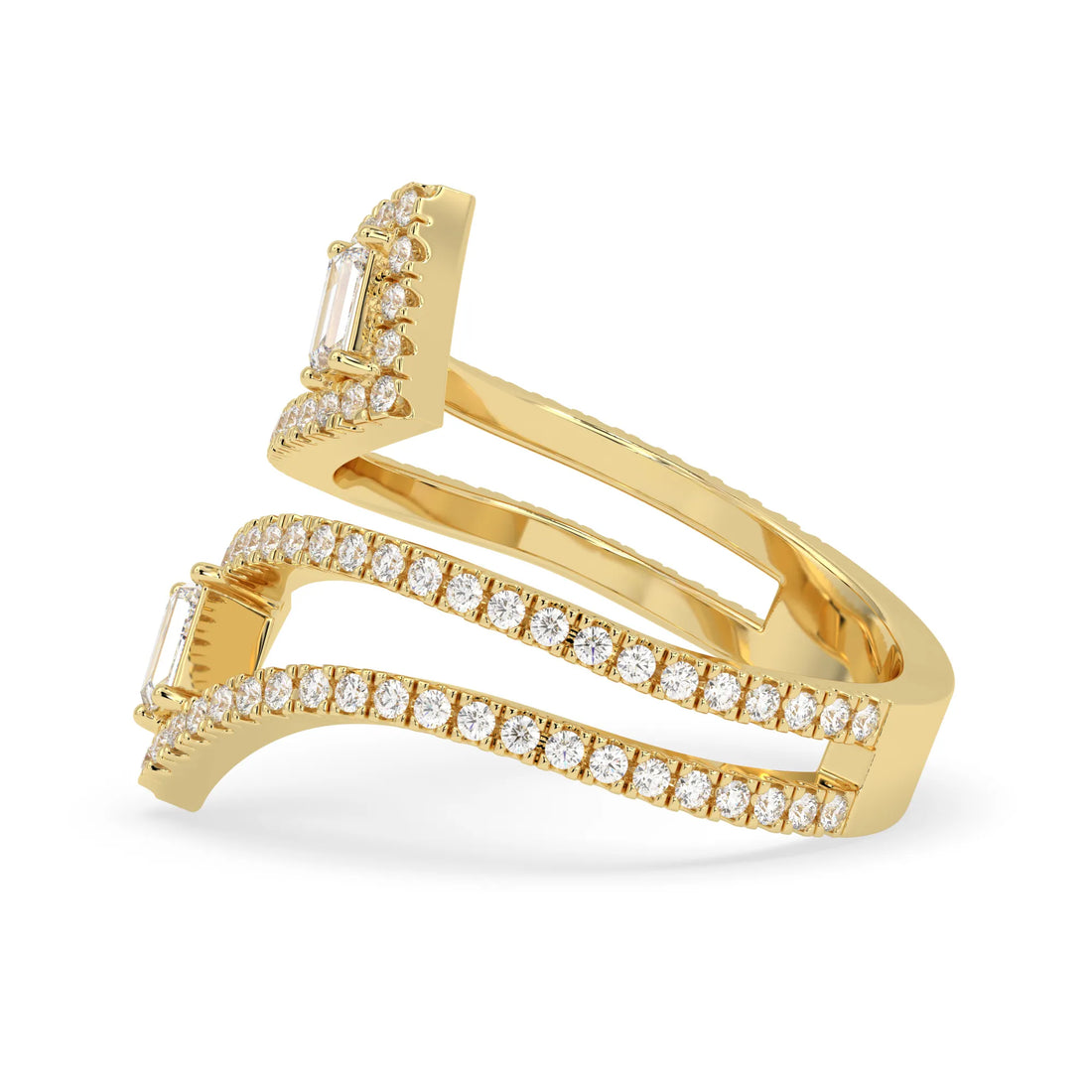 OctaPearl Baguette & Round Lab Grown Diamond Open Gap Pave Bypass Ring