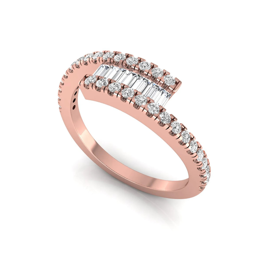 OctaPearl Channel Set Baguette & Round Pave Lab Grown Diamond Bypass Engagement Ring