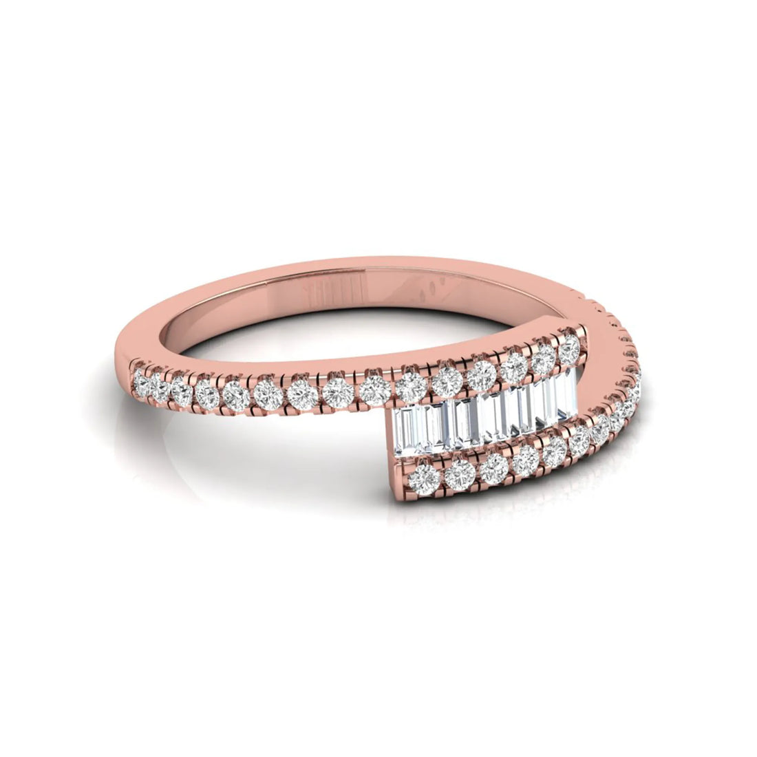 OctaPearl Channel Set Baguette & Round Pave Lab Grown Diamond Bypass Engagement Ring