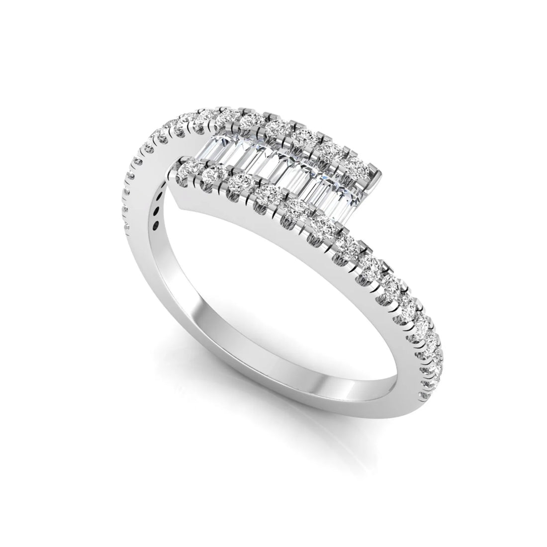 OctaPearl Channel Set Baguette & Round Pave Lab Grown Diamond Bypass Engagement Ring