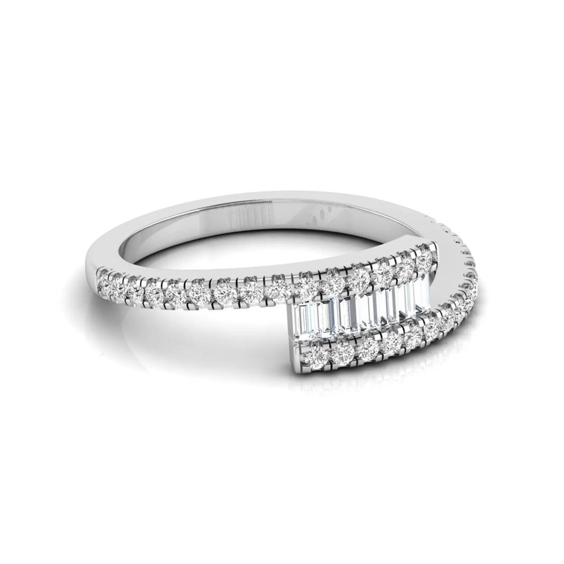 OctaPearl Channel Set Baguette & Round Pave Lab Grown Diamond Bypass Engagement Ring