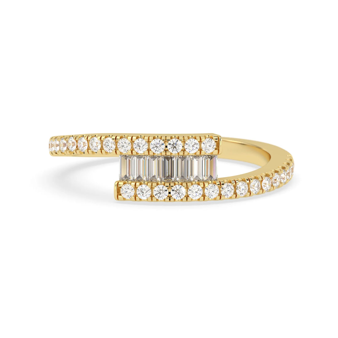 OctaPearl Channel Set Baguette & Round Pave Lab Grown Diamond Bypass Engagement Ring