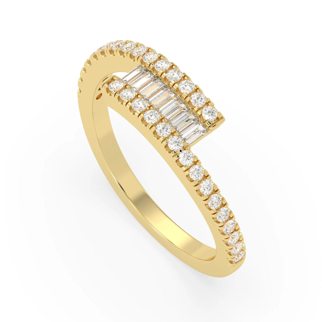 OctaPearl Channel Set Baguette & Round Pave Lab Grown Diamond Bypass Engagement Ring
