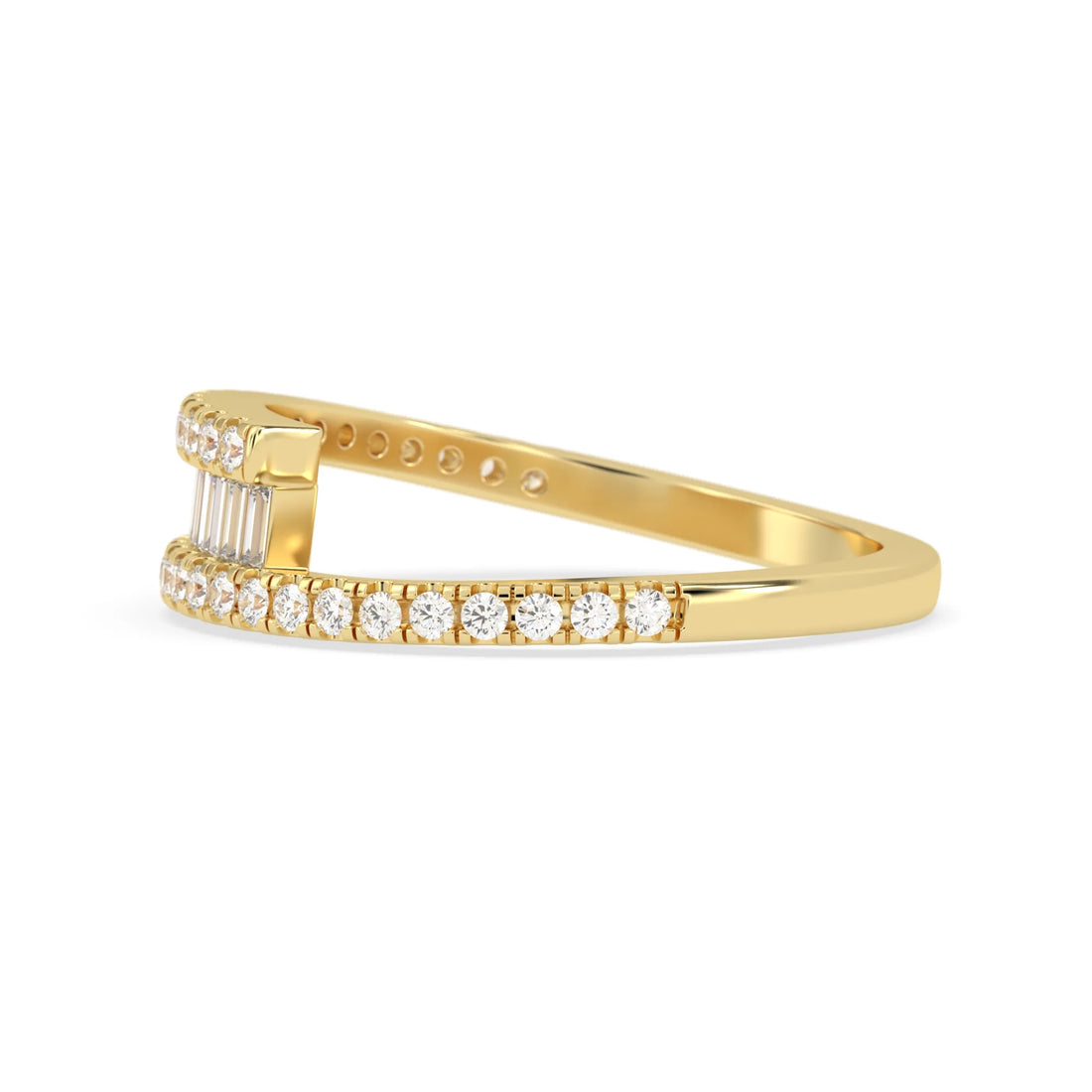 OctaPearl Channel Set Baguette & Round Pave Lab Grown Diamond Bypass Engagement Ring