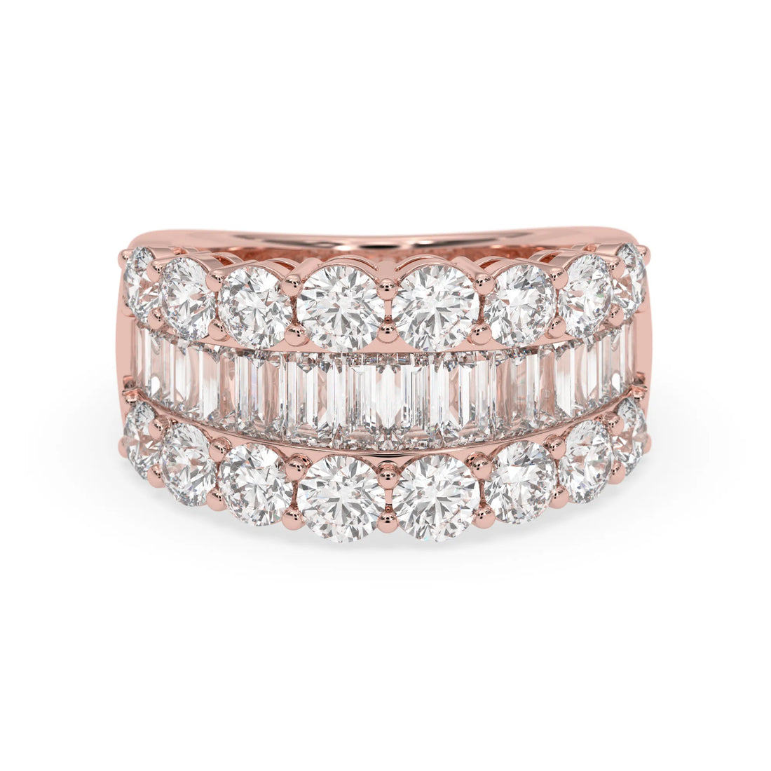 OctaPearl Three Row Pave Lab Grown Diamond Statement Wide Band Cocktail Ring