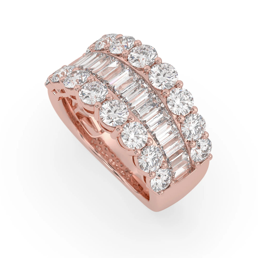 OctaPearl Three Row Pave Lab Grown Diamond Statement Wide Band Cocktail Ring