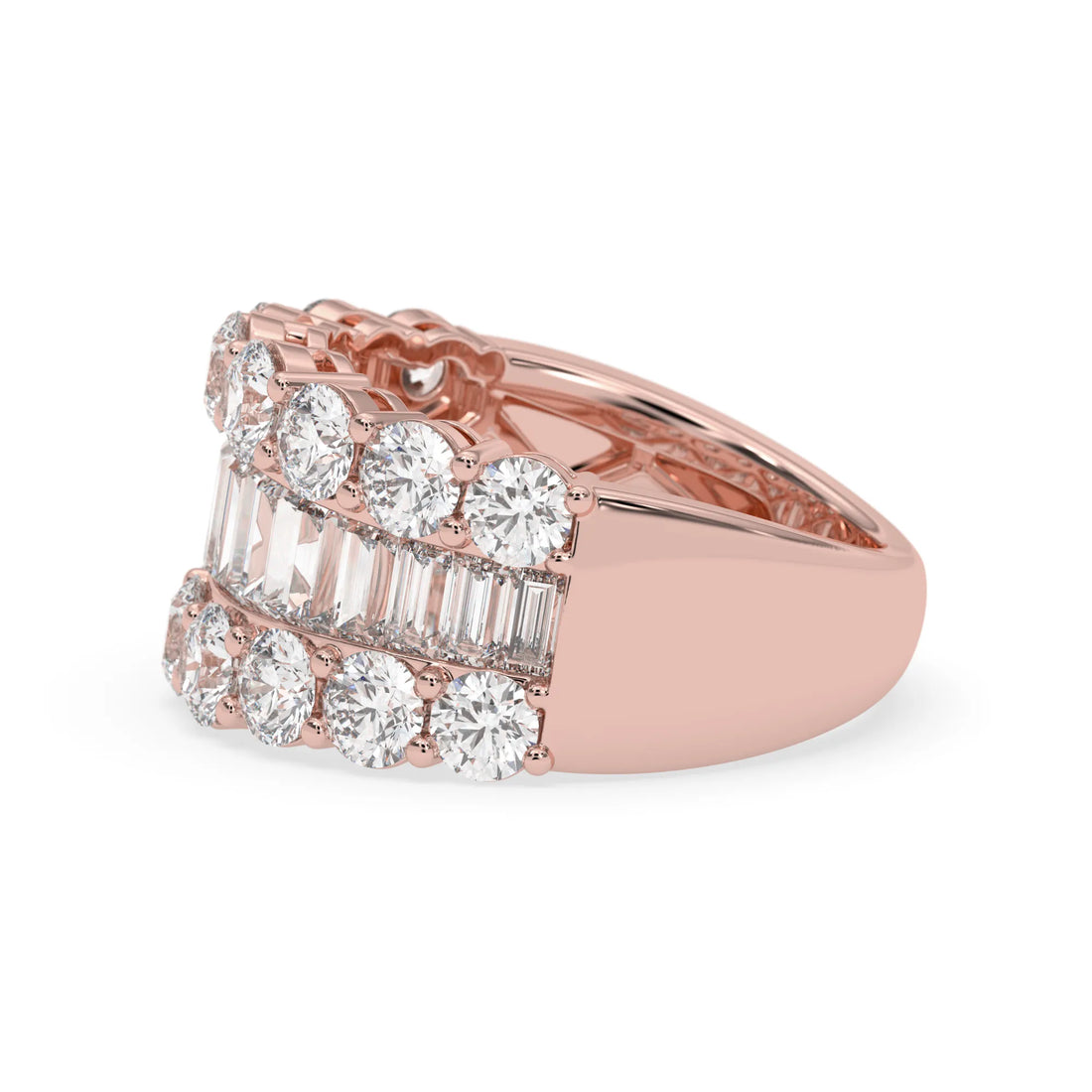 OctaPearl Three Row Pave Lab Grown Diamond Statement Wide Band Cocktail Ring