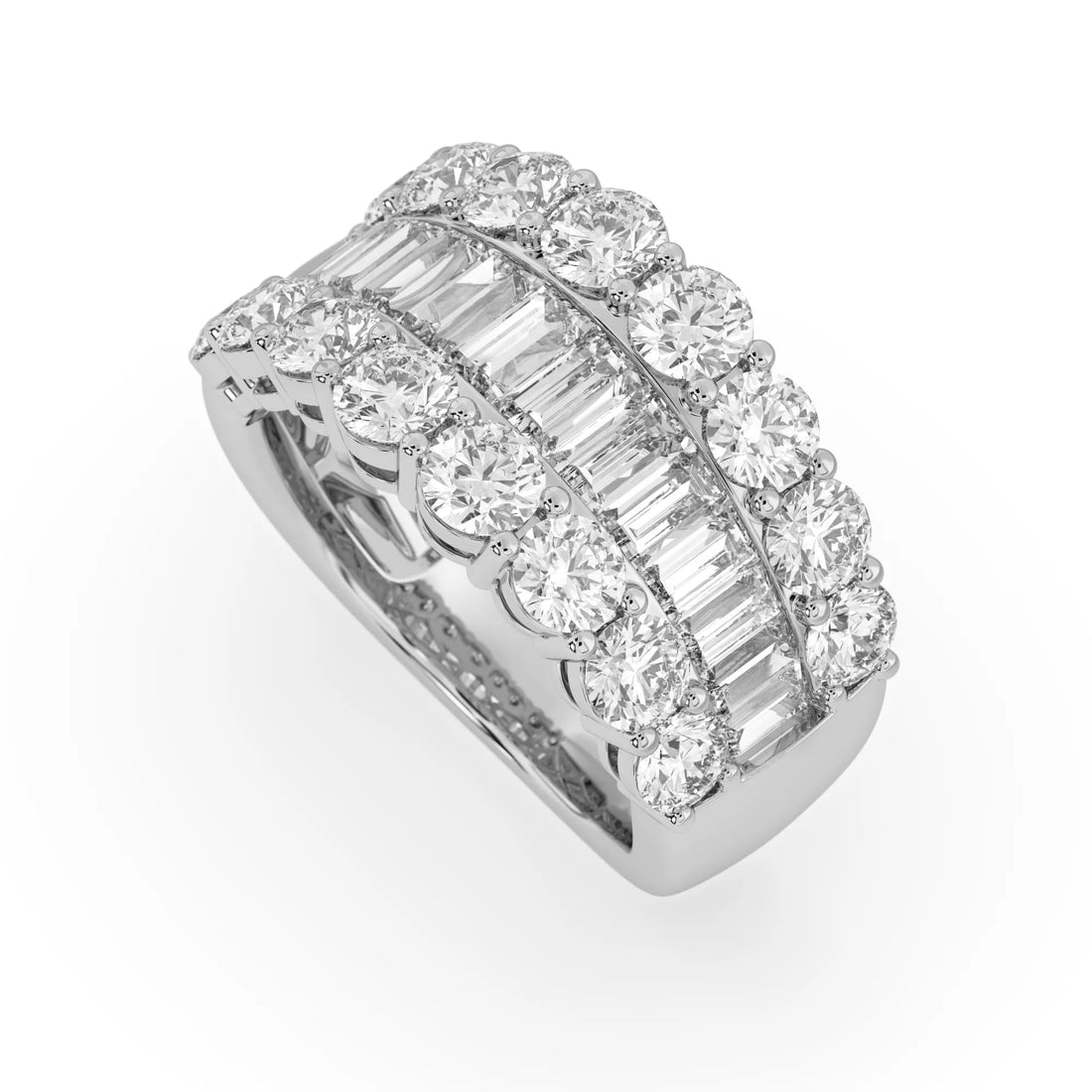 OctaPearl Three Row Pave Lab Grown Diamond Statement Wide Band Cocktail Ring