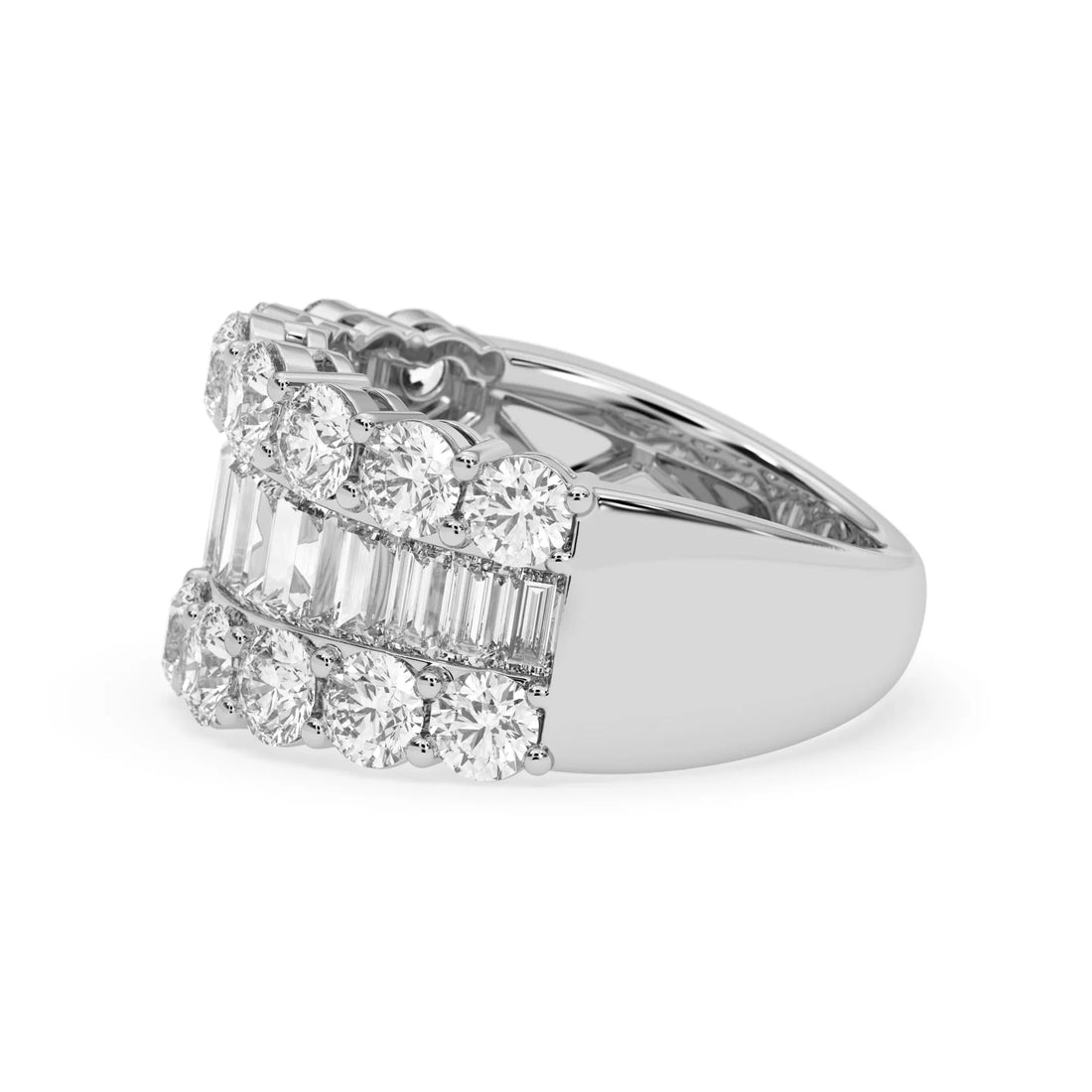 OctaPearl Three Row Pave Lab Grown Diamond Statement Wide Band Cocktail Ring