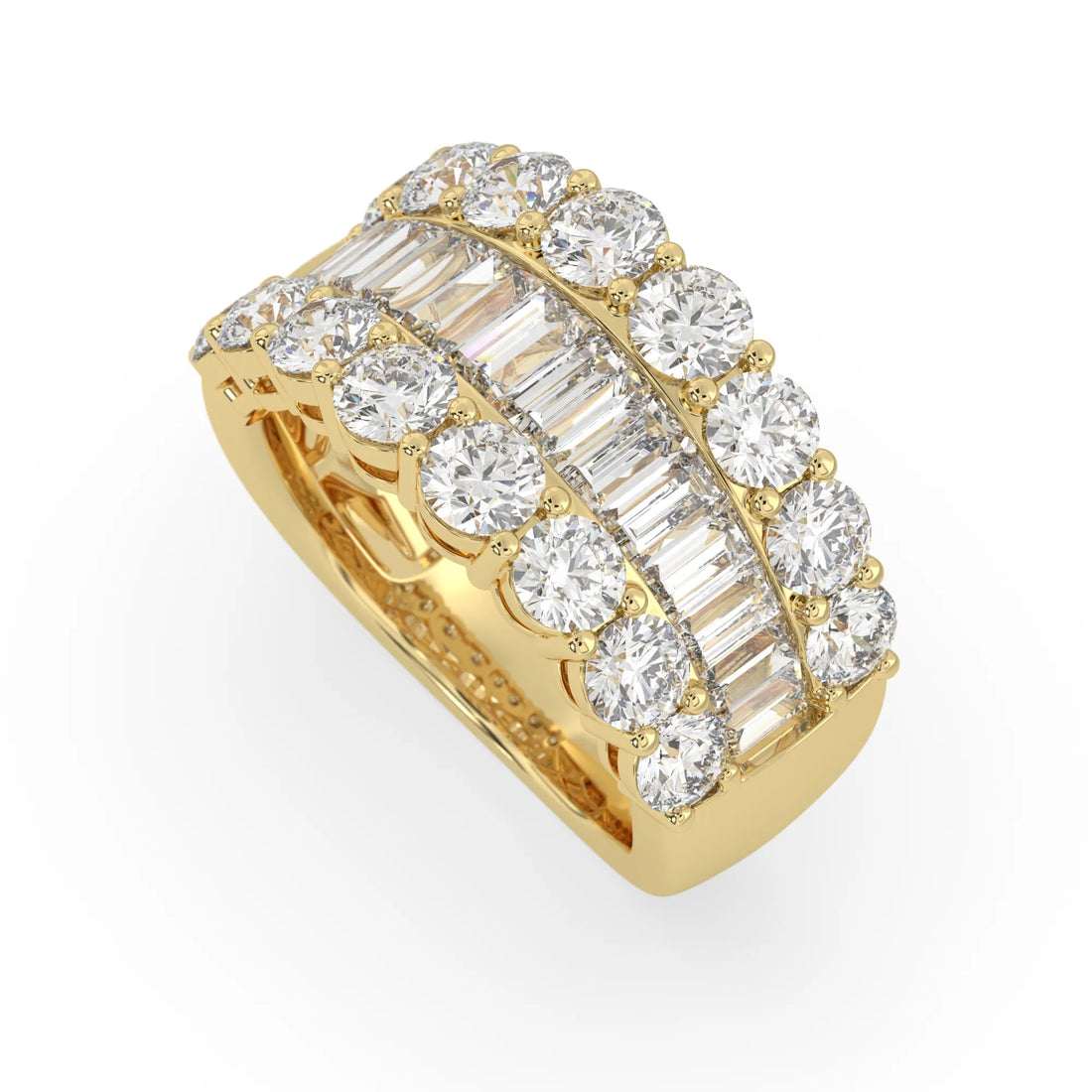 OctaPearl Three Row Pave Lab Grown Diamond Statement Wide Band Cocktail Ring