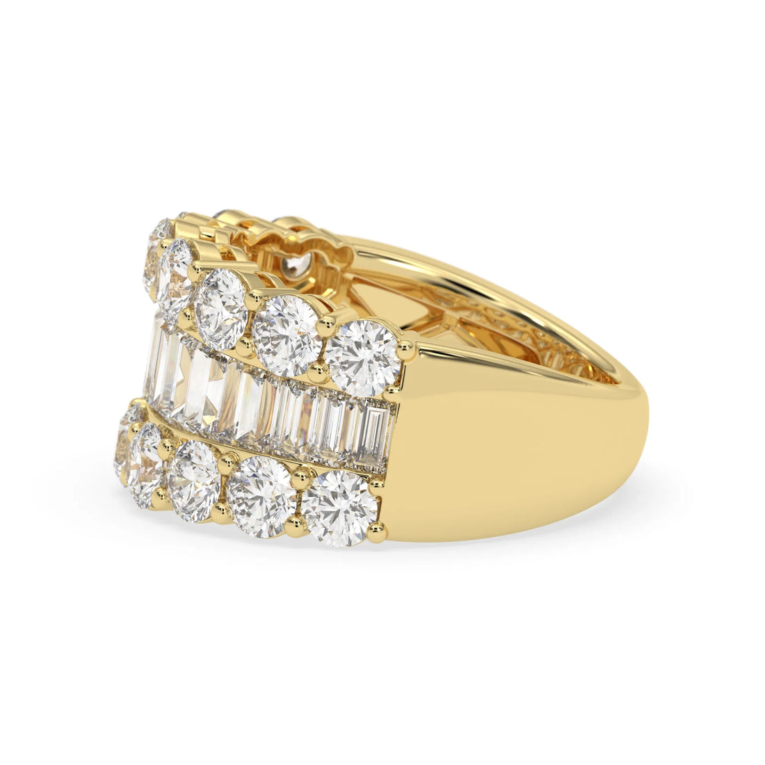 OctaPearl Three Row Pave Lab Grown Diamond Statement Wide Band Cocktail Ring