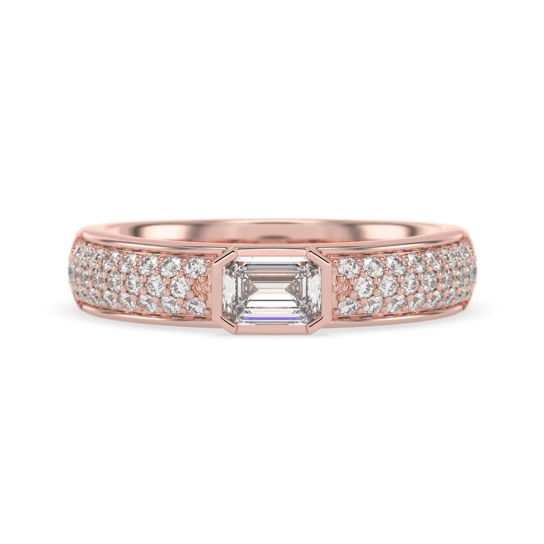 OctaPearl Bezel Set East West Emerald Lab Grown Diamond Pavé Engagement Ring