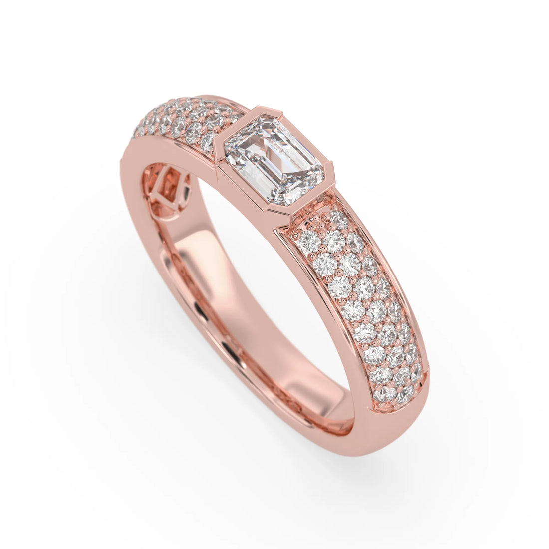 OctaPearl Bezel Set East West Emerald Lab Grown Diamond Pavé Engagement Ring