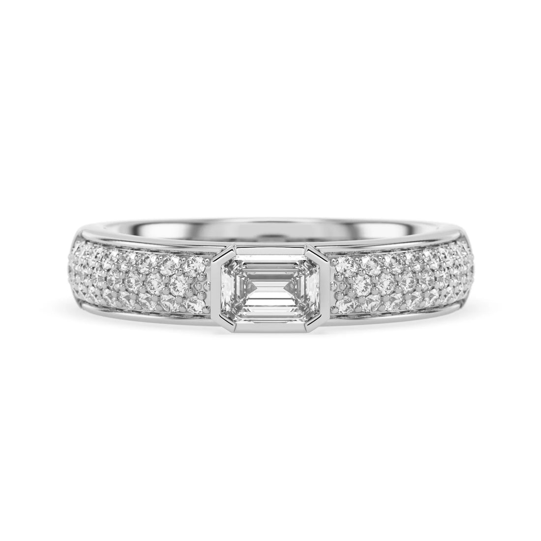 OctaPearl Bezel Set East West Emerald Lab Grown Diamond Pavé Engagement Ring