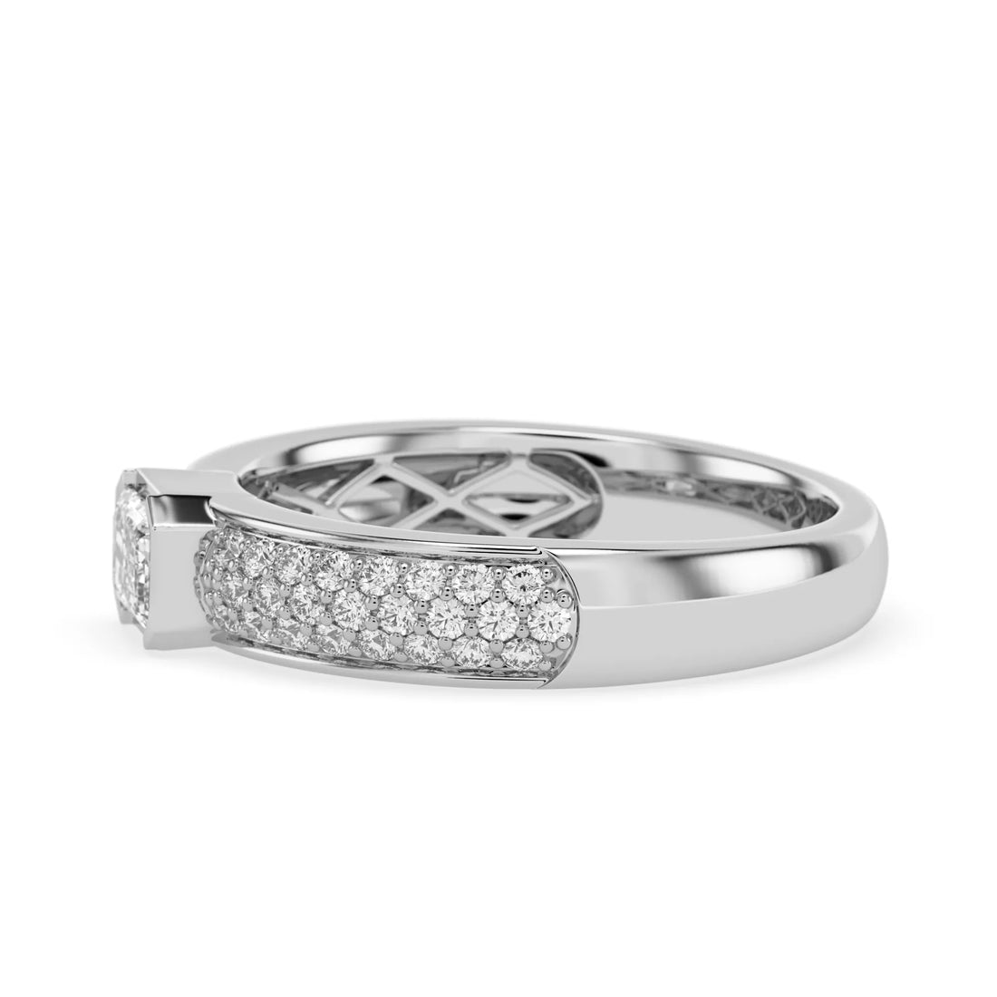 OctaPearl Bezel Set East West Emerald Lab Grown Diamond Pavé Engagement Ring