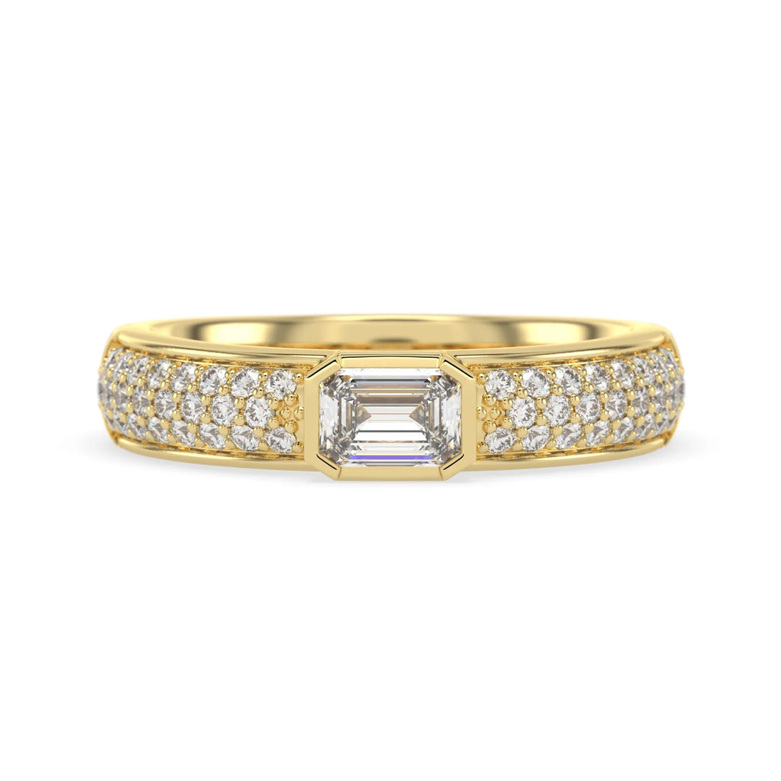 OctaPearl Bezel Set East West Emerald Lab Grown Diamond Pavé Engagement Ring