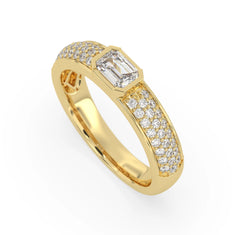 OctaPearl Bezel Set East West Emerald Lab Grown Diamond Pavé Engagement Ring - alternate view