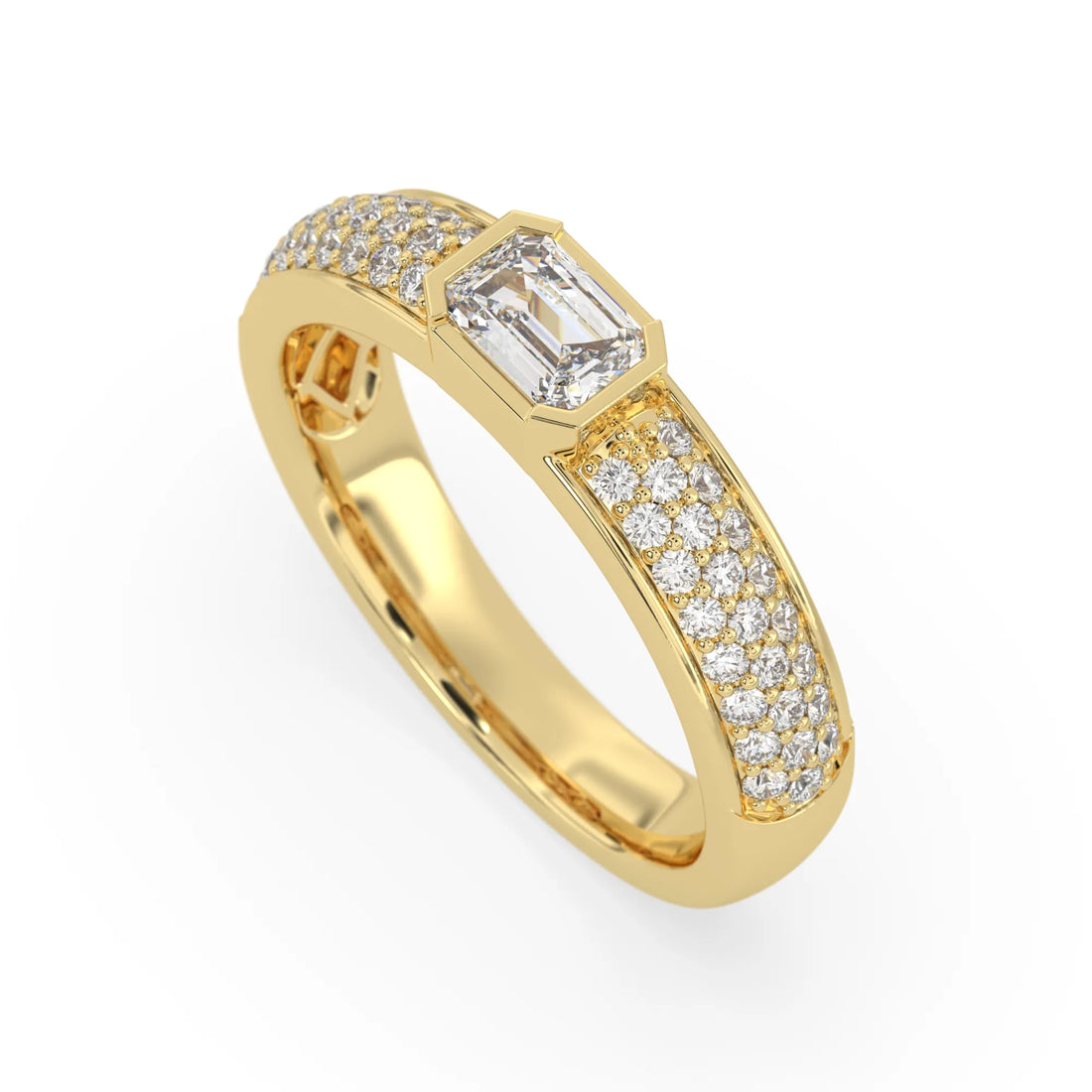 OctaPearl Bezel Set East West Emerald Lab Grown Diamond Pavé Engagement Ring