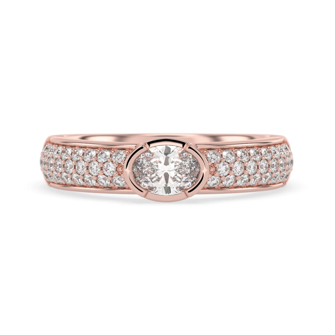 OctaPearl Bezel Set East West Oval Lab Grown Diamond Pavé Engagement Ring
