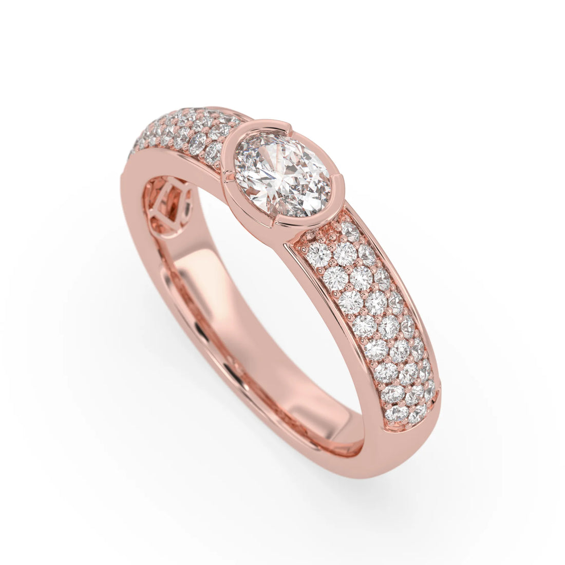 OctaPearl Bezel Set East West Oval Lab Grown Diamond Pavé Engagement Ring