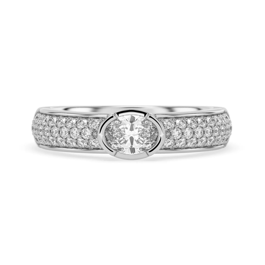 OctaPearl Bezel Set East West Oval Lab Grown Diamond Pavé Engagement Ring