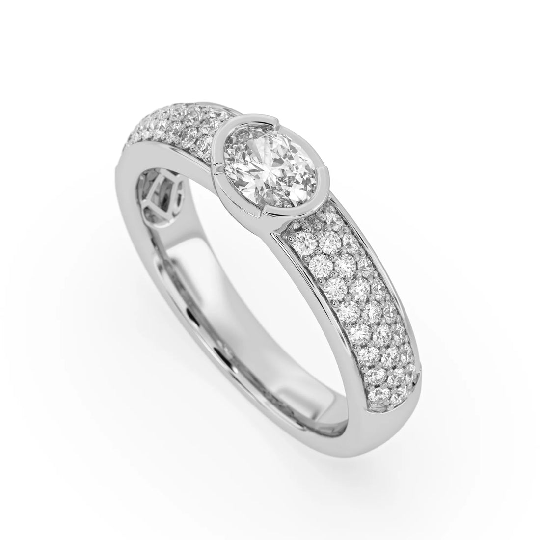 OctaPearl Bezel Set East West Oval Lab Grown Diamond Pavé Engagement Ring