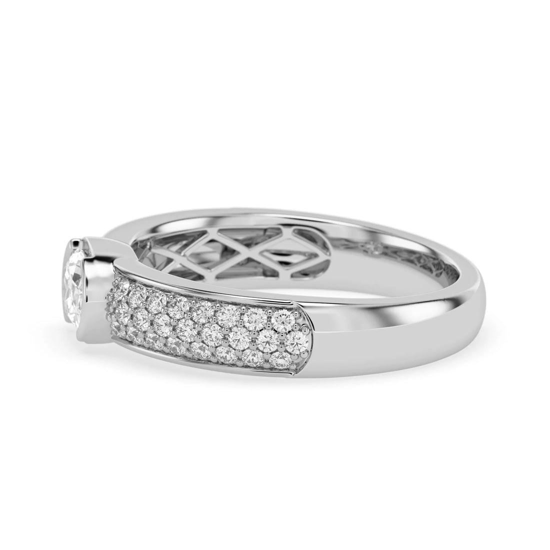 OctaPearl Bezel Set East West Oval Lab Grown Diamond Pavé Engagement Ring