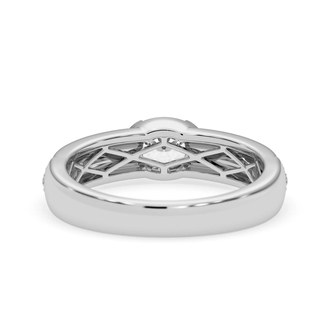 OctaPearl Bezel Set East West Oval Lab Grown Diamond Pavé Engagement Ring