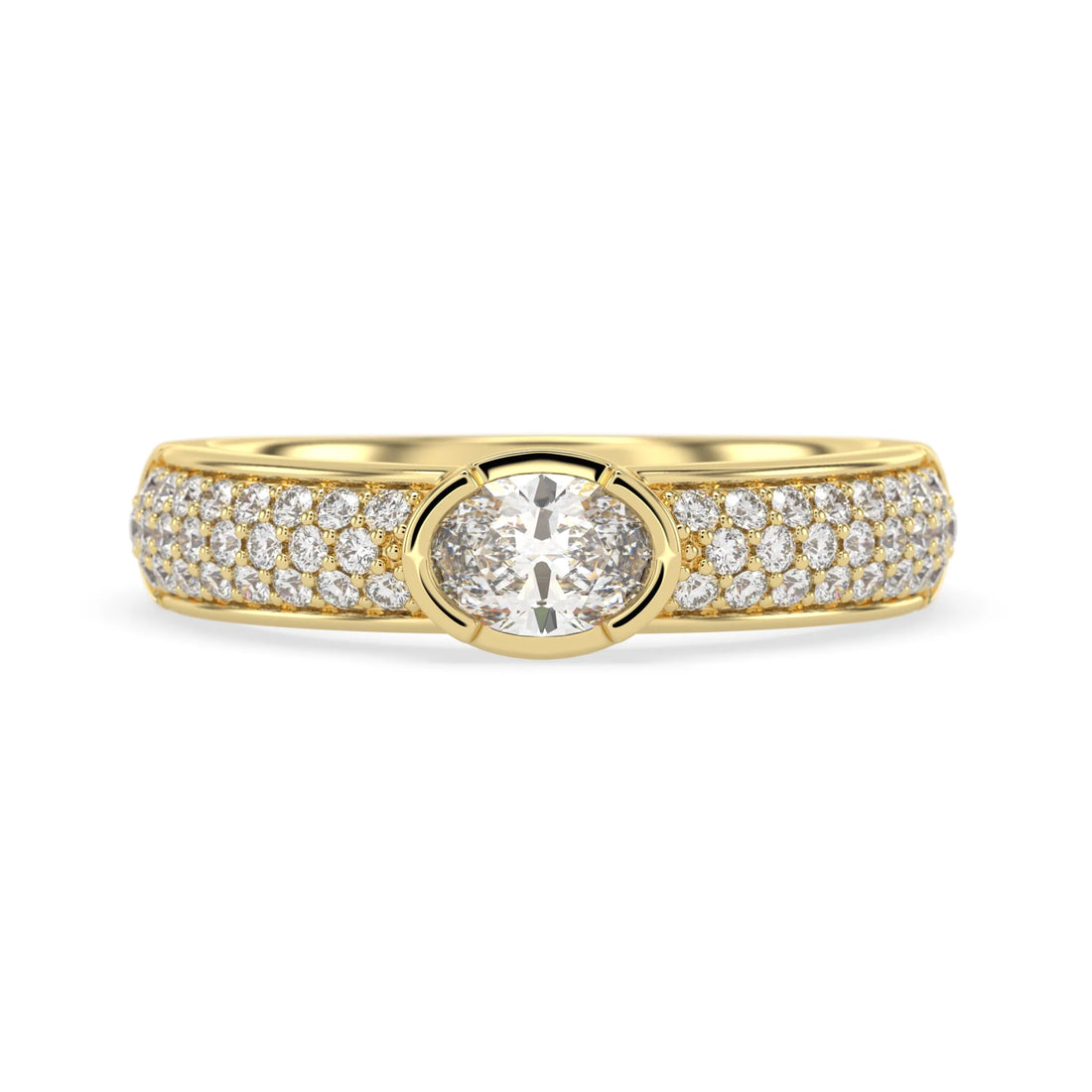 OctaPearl Bezel Set East West Oval Lab Grown Diamond Pavé Engagement Ring