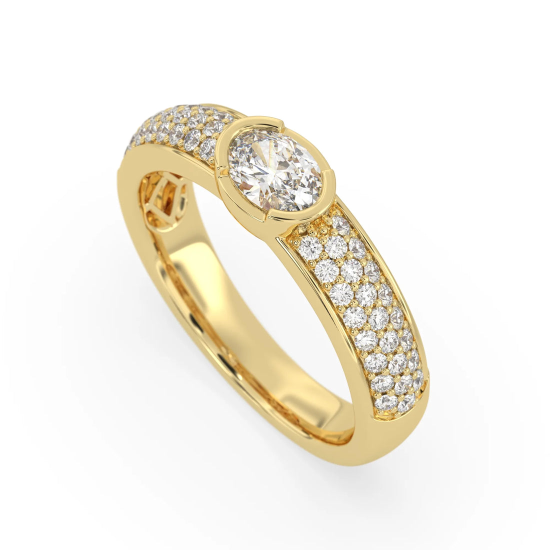 OctaPearl Bezel Set East West Oval Lab Grown Diamond Pavé Engagement Ring