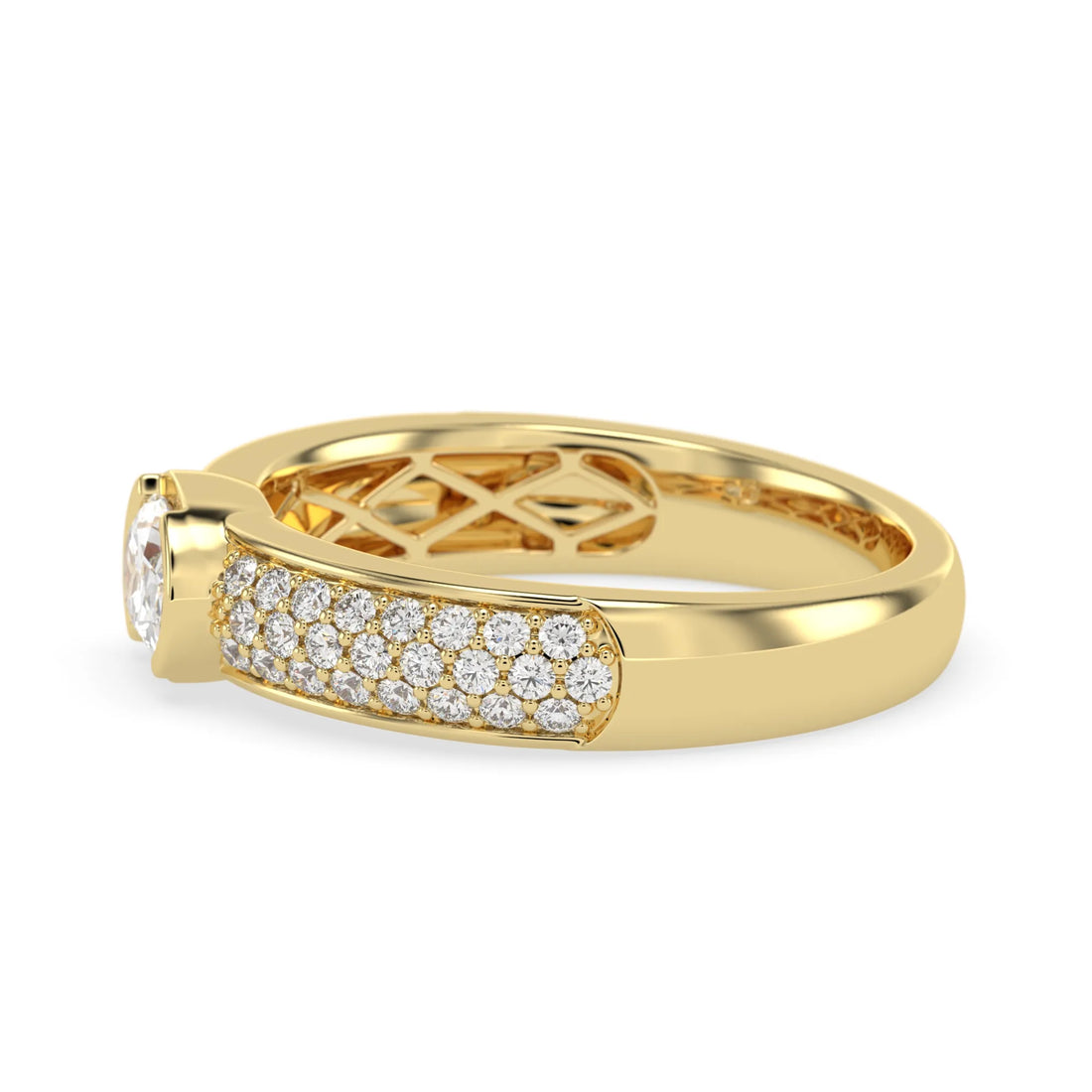 OctaPearl Bezel Set East West Oval Lab Grown Diamond Pavé Engagement Ring