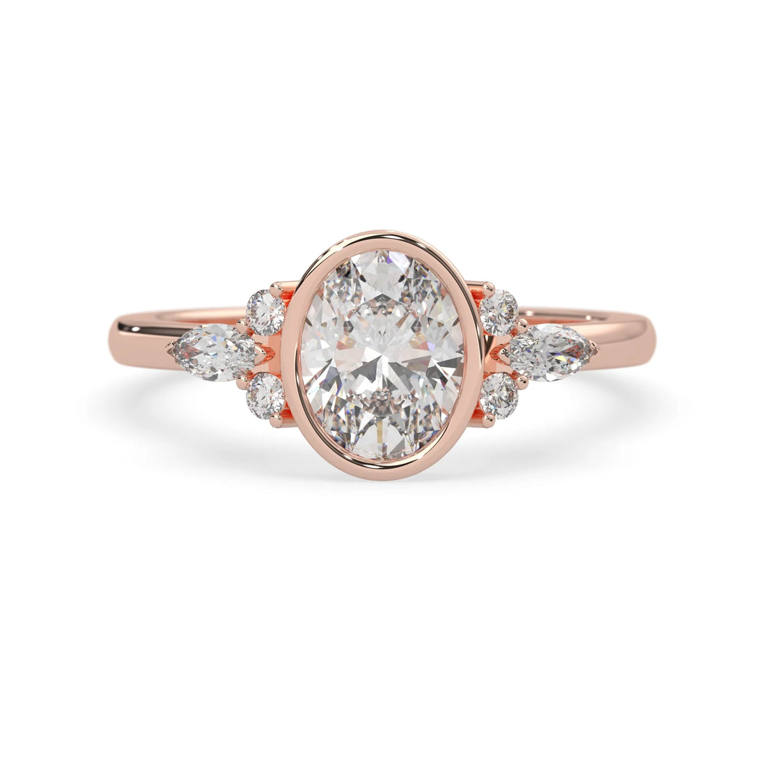 OctaPearl 2.00 ct Bezel Set Oval Lab Grown Diamond Seven Stone Floral Engagement Ring