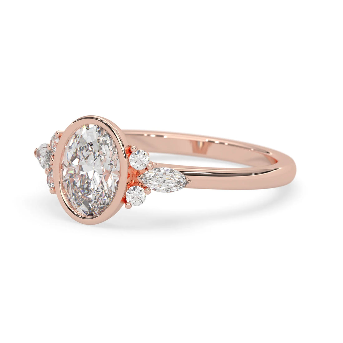 OctaPearl 2.00 ct Bezel Set Oval Lab Grown Diamond Seven Stone Floral Engagement Ring