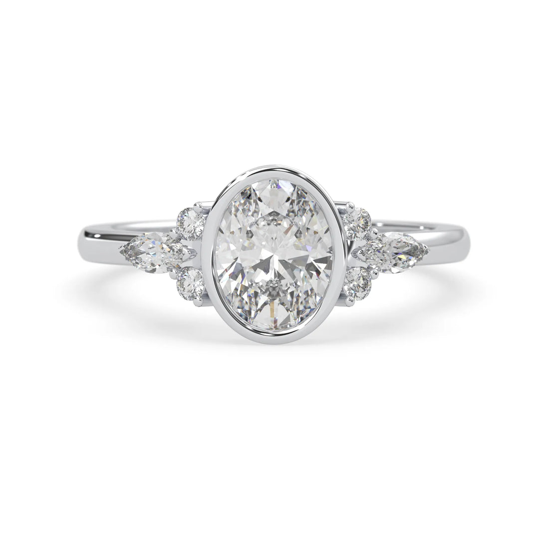 OctaPearl 2.00 ct Bezel Set Oval Lab Grown Diamond Seven Stone Floral Engagement Ring