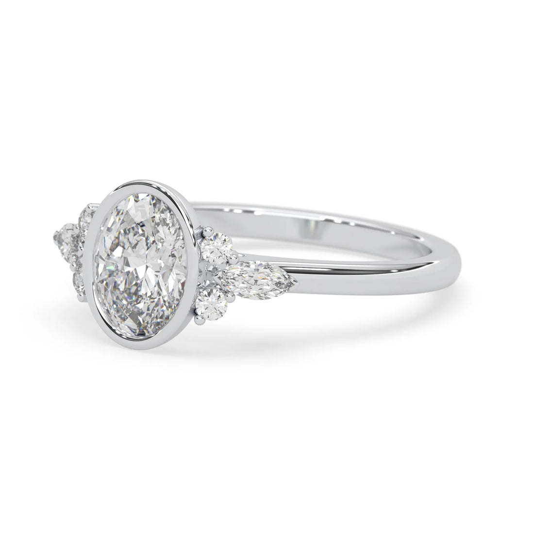 OctaPearl 2.00 ct Bezel Set Oval Lab Grown Diamond Seven Stone Floral Engagement Ring