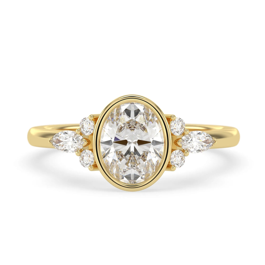 OctaPearl 2.00 ct Bezel Set Oval Lab Grown Diamond Seven Stone Floral Engagement Ring