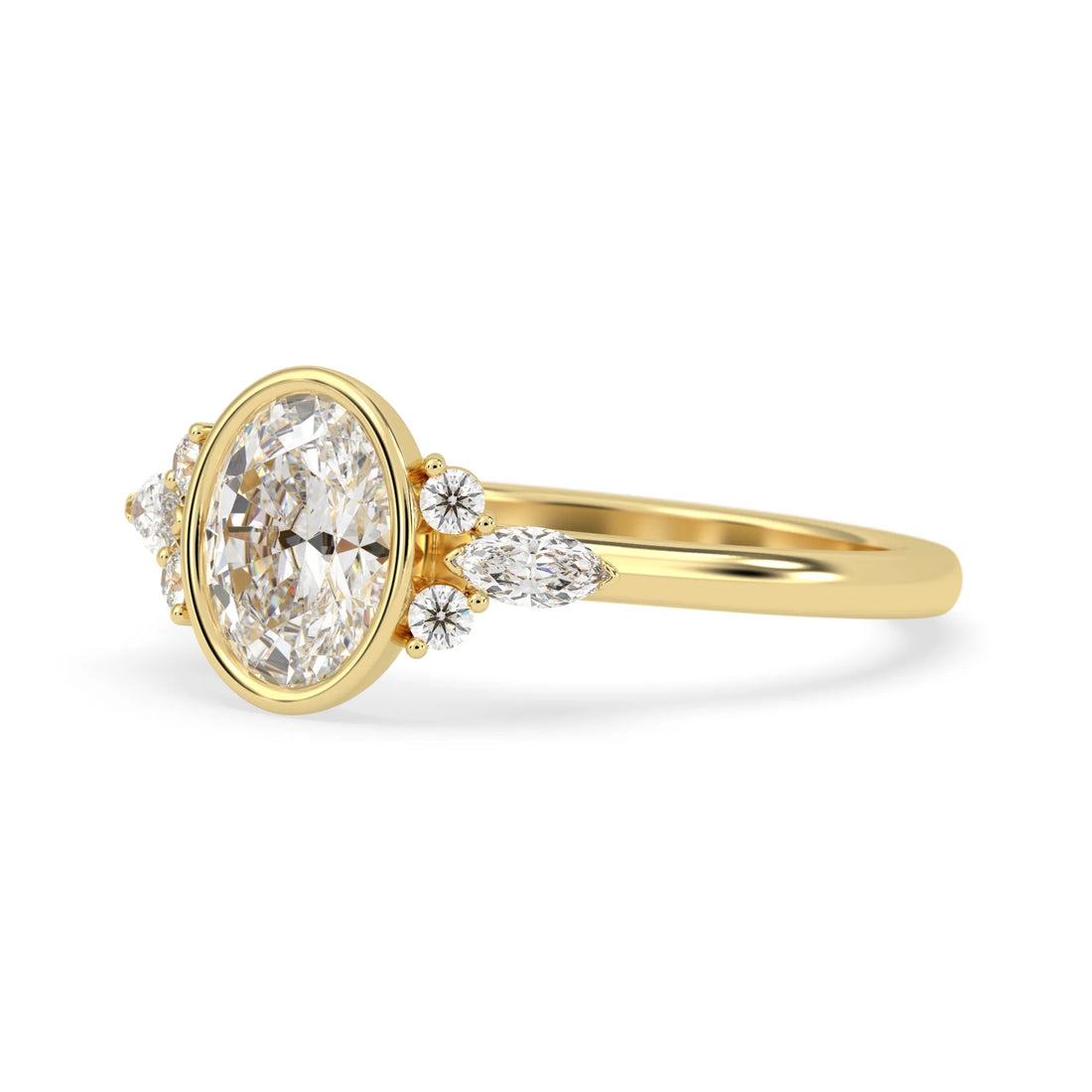 OctaPearl 2.00 ct Bezel Set Oval Lab Grown Diamond Seven Stone Floral Engagement Ring