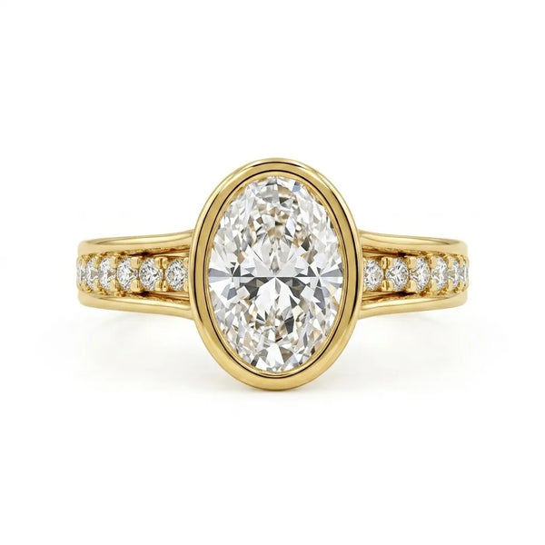 2.30 CT Bezel Set Oval Moissanite Pave Engagement Ring | OctaPearl
