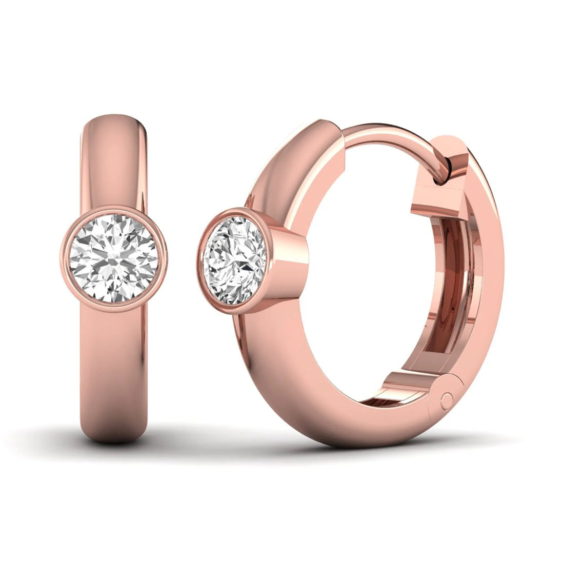 OctaPearl Bezel Set Round Lab Grown Diamond Huggie Hoop Earrings