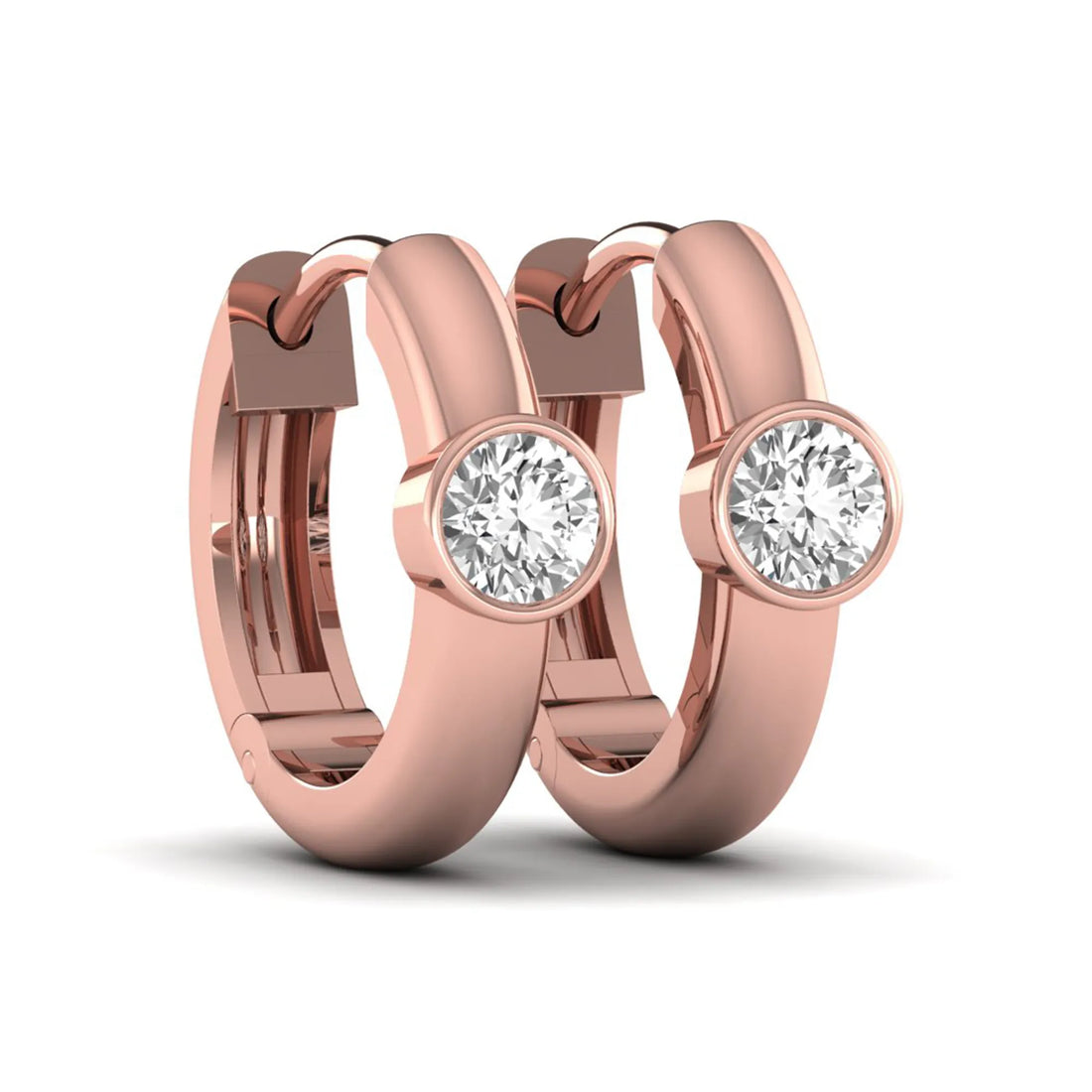 OctaPearl Bezel Set Round Lab Grown Diamond Huggie Hoop Earrings