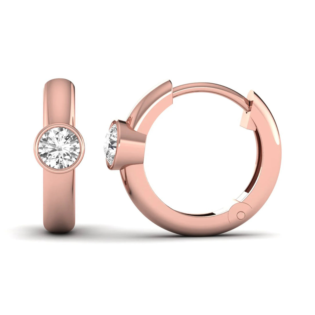 OctaPearl Bezel Set Round Lab Grown Diamond Huggie Hoop Earrings