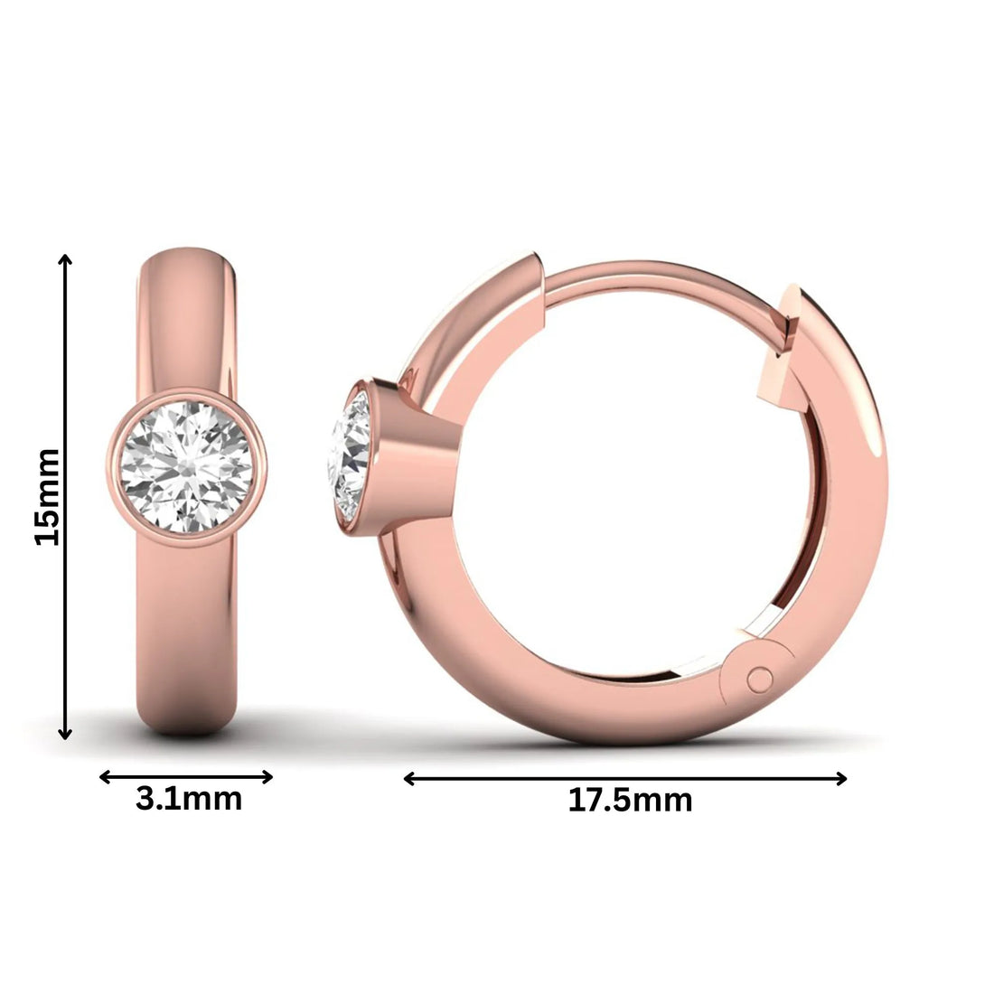OctaPearl Bezel Set Round Lab Grown Diamond Huggie Hoop Earrings