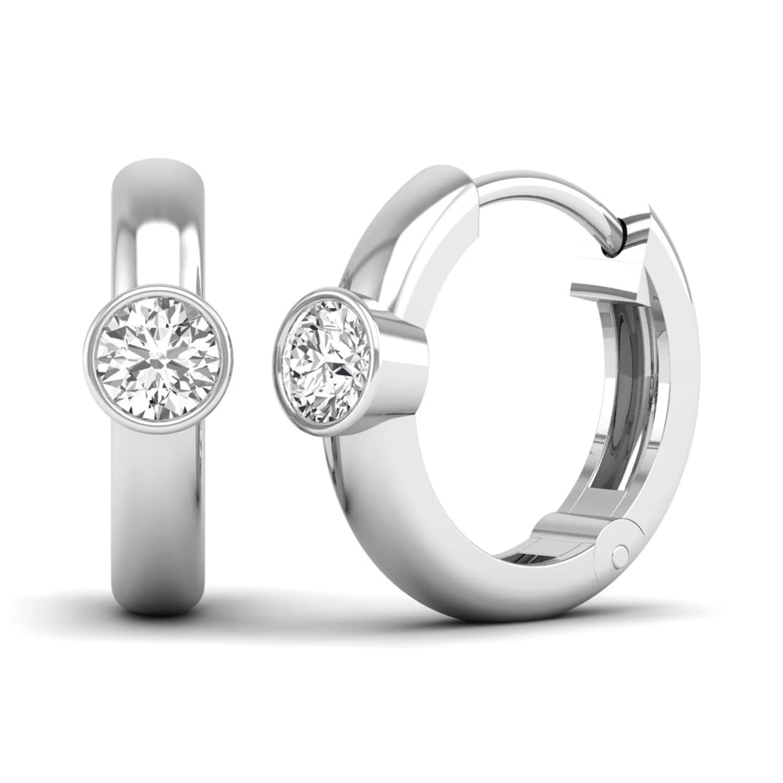 OctaPearl Bezel Set Round Lab Grown Diamond Huggie Hoop Earrings