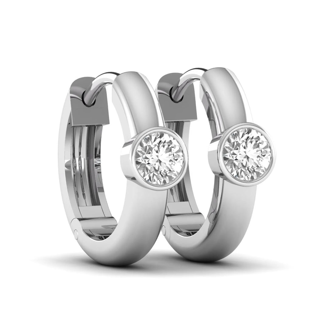 OctaPearl Bezel Set Round Lab Grown Diamond Huggie Hoop Earrings