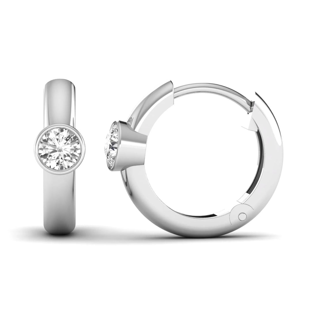 OctaPearl Bezel Set Round Lab Grown Diamond Huggie Hoop Earrings