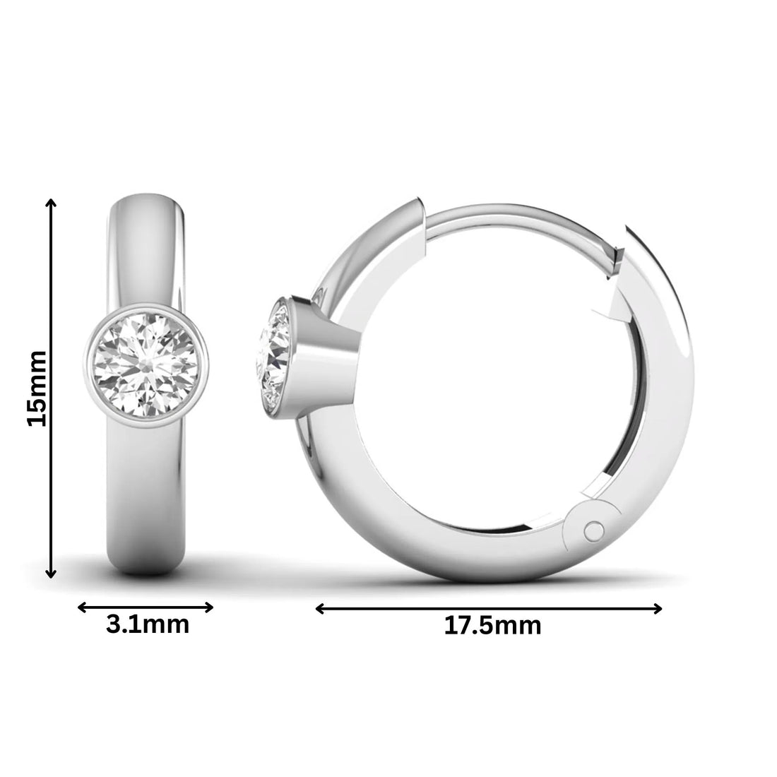OctaPearl Bezel Set Round Lab Grown Diamond Huggie Hoop Earrings